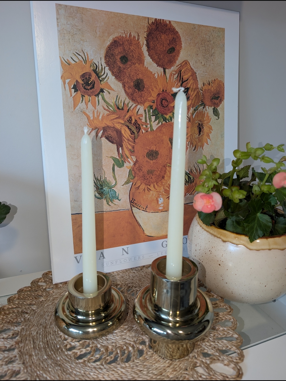 H&M Gold Tone Candle Holders with Cream Tapers